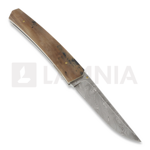 Jukka Hankala Piili Folder, mammuoth handle, damascus