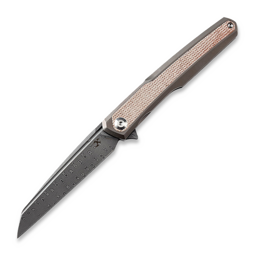 Nóż składany Kansept Knives Arcus Framelock Damascus, Bronze Ti/Brown Micarta
