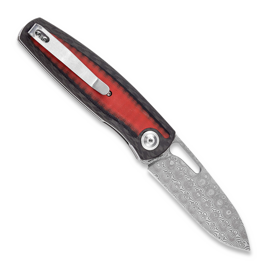 Kansept Knives Mato Damascus 折叠刀, Twill CF/Red and Black G-10