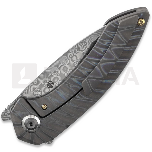 Kansept Knives ODD 21 Damascus Tiger Stripe sulankstomas peilis