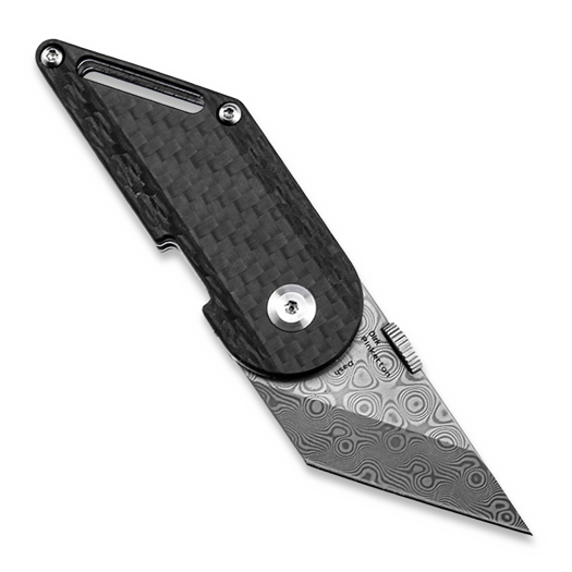 Kansept Knives Pinkerton Dash Linerlock Damascus Twill CF sulankstomas peilis