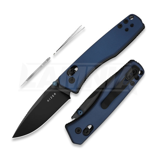 Kizer Cutlery Aegis AEB-L 접이식 나이프, Blue Aluminum, Black DLC