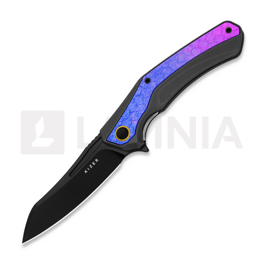 Navalha Kizer Cutlery Draca S45VN, Black Aluminum & Gradient Crystallized Ti, PVD