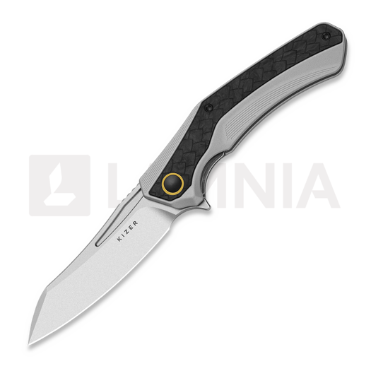 Kizer Cutlery Draca S45VN 접이식 나이프, Gray Titanium & Carbon Fiber, Stonewash