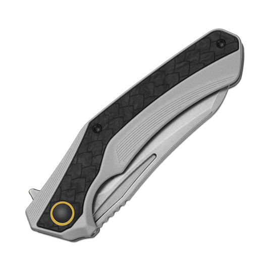 Kizer Cutlery Draca S45VN sulankstomas peilis, Gray Titanium & Carbon Fiber, Stonewash