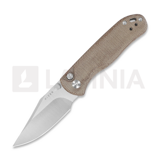 Saliekams nazis Kizer Cutlery Drop Bear 2 Button Lock, Brown Micarta, Satin