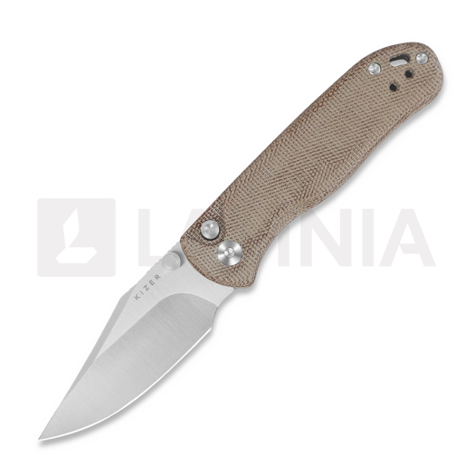 มีดพับ Kizer Cutlery Drop Bear 2 Button Lock, Brown Micarta, Satin