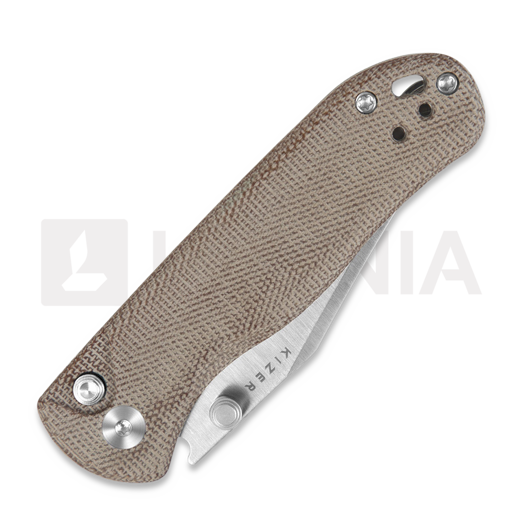 Kizer Cutlery Drop Bear 2 Button Lock sulankstomas peilis, Brown Micarta, Satin