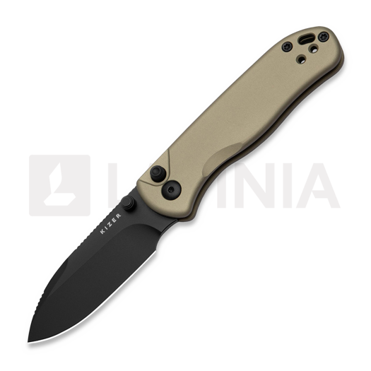 Kizer Cutlery Drop Bear 2 Button Lock סכין מתקפלת, Tan Aluminum, DLC