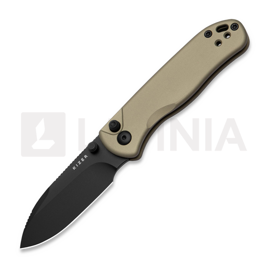 Kizer Cutlery Drop Bear 2 Button Lock Taschenmesser, Tan Aluminum, DLC