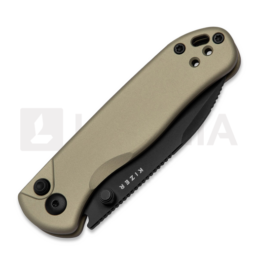 Kizer Cutlery Drop Bear 2 Button Lock sulankstomas peilis, Tan Aluminum, DLC