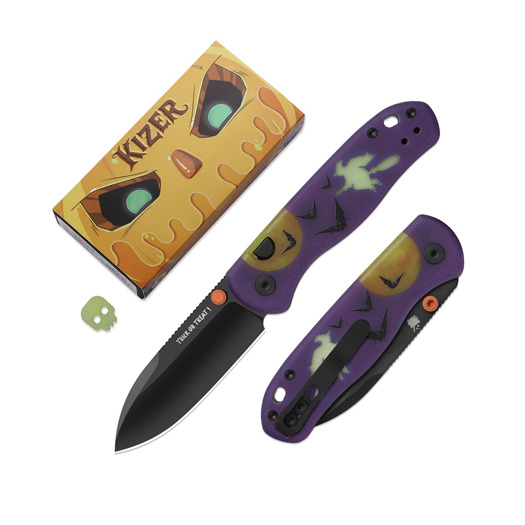 Kizer Cutlery Drop Bear 2026 Halloween Special vouwmes, Matte DLC Elmax, GID G-10