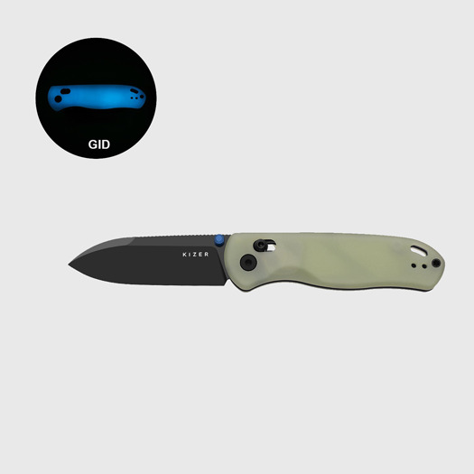 Kizer Cutlery Drop Bear Nitro-V foldekniv, Glow In the Dark G-10, Black PVD
