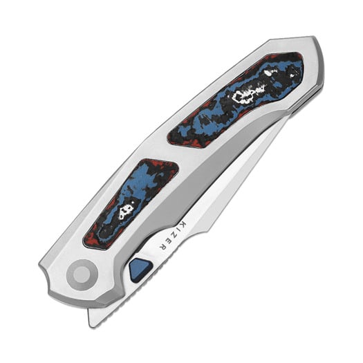 Kizer Cutlery Feweed XL S90V folding knife, Gray Titanium & Nebula FatCarbon, Satin