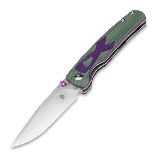 Kizer Cutlery Fighter Linerlock folding knife, Purple/Green G-10, Satin