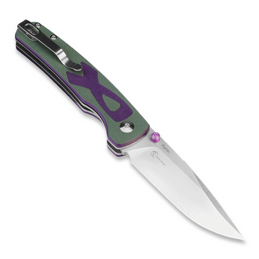 Kizer Cutlery Fighter Linerlock sulankstomas peilis, Purple/Green G-10, Satin