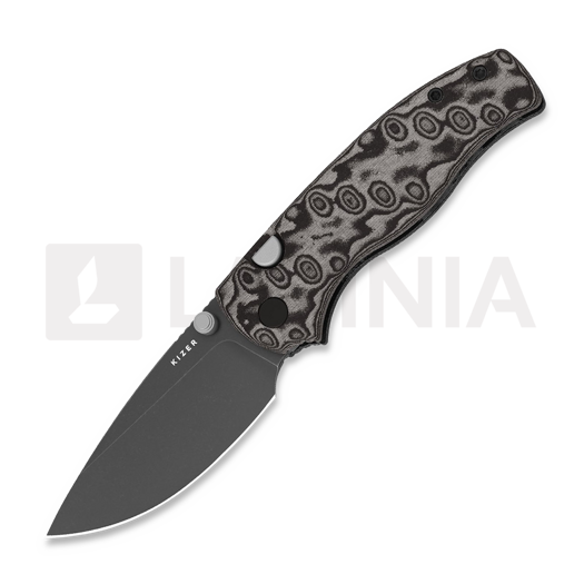 Navalha Kizer Cutlery Glaux 14C28N, Black/Gray Vortex Micarta, Gray Stonewash PVD