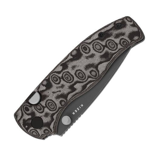 Kizer Cutlery Glaux 14C28N fällkniv, Black/Gray Vortex Micarta, Gray Stonewash PVD