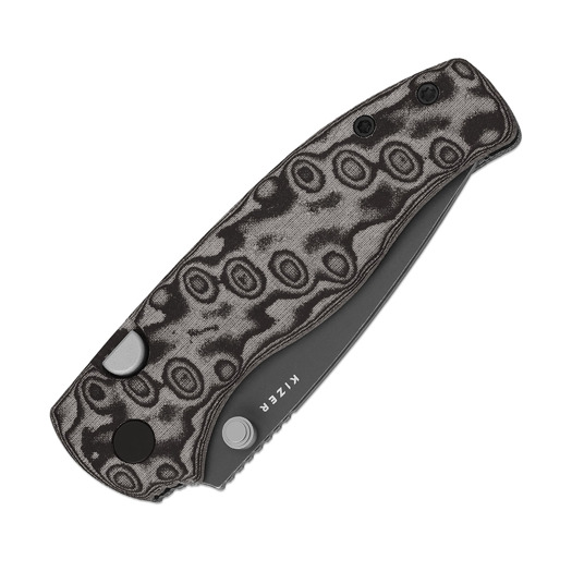 Kizer Cutlery Glaux 14C28N kääntöveitsi, Black/Gray Vortex Micarta, Gray Stonewash PVD