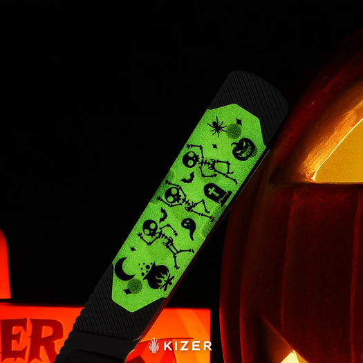 Kizer Cutlery Hallow 10V 2026 Halloween Special veitsi, Black CPM 10V, Aluminum & GID G-10