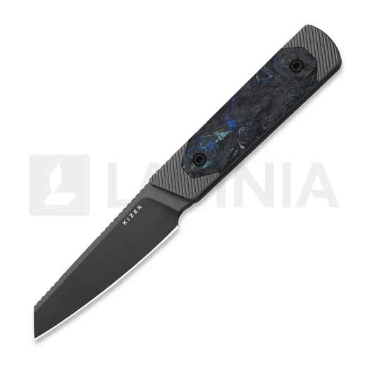 Kizer Cutlery Hallow 10V kniv, Gray Aluminum & Green/Blue CF, Gunmetal PVD