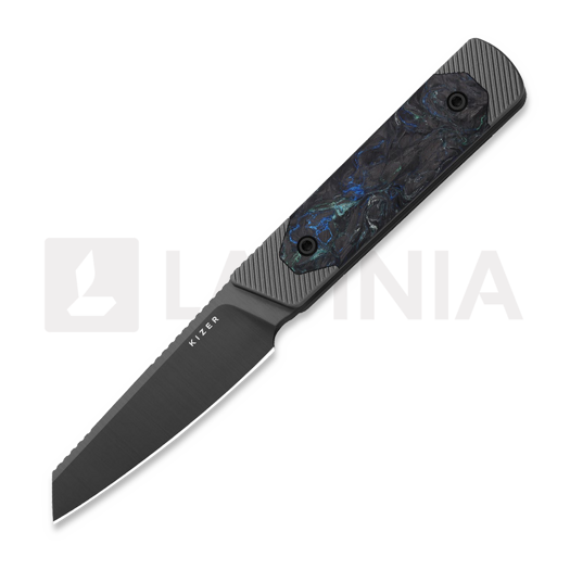 Kizer Cutlery Hallow 10V veitsi, Gray Aluminum & Green/Blue CF, Gunmetal PVD