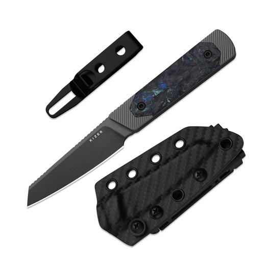 Cuțit Kizer Cutlery Hallow 10V, Gray Aluminum & Green/Blue CF, Gunmetal PVD