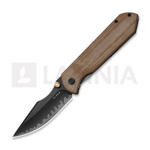 Kizer Cutlery Harpoon Fold Laminate 접이식 나이프, Gray Titanium & Brown Norxplex UltreX