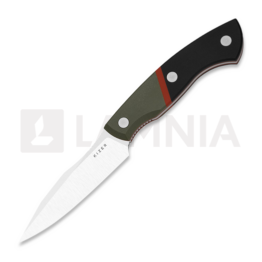 Kizer Cutlery Hissbite AEB-L kniv, OD Green/Black/Red G-10, Satin