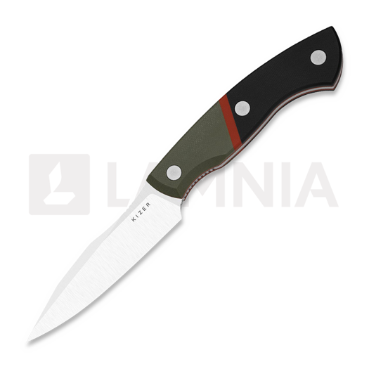 Kizer Cutlery Hissbite AEB-L ナイフ, OD Green/Black/Red G-10, Satin