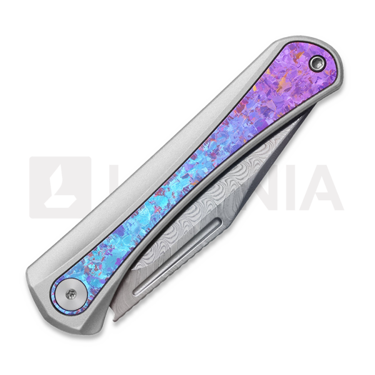 Kizer Cutlery Melody Rainbow Damascus foldekniv, Silver & Crystallized Titanium