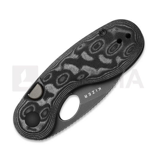 Kizer Cutlery Microbe 14C28N sulankstomas peilis, Black Vortex Micarta, Stonewashed