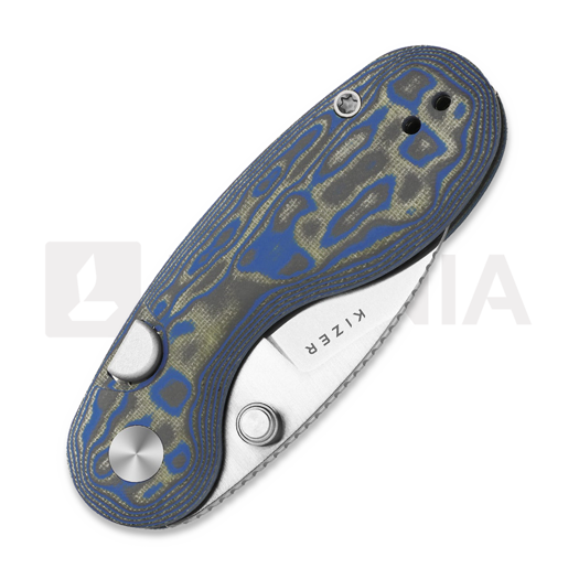 Kizer Cutlery Microbe 14C28N sulankstomas peilis, Blue Vortex Micarta, Stonewashed