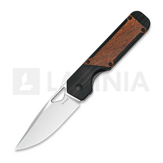 Kizer Cutlery Militaw 154CM 접이식 나이프, Black G-10/Mkuruti Wood