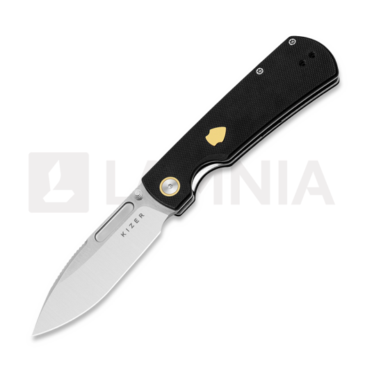 Kizer Cutlery Retro fällkniv, Black G-10 & Brass Inlay, Satin