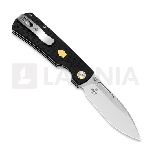 Kizer Cutlery Retro sulankstomas peilis, Black G-10 & Brass Inlay, Satin