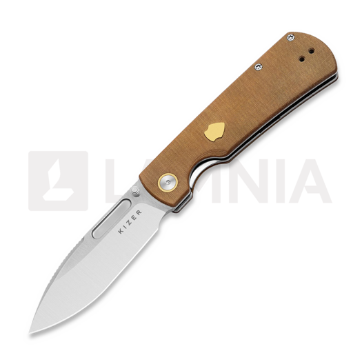 Skladací nôž Kizer Cutlery Retro, Brown Micarta & Brass Inlay, Satin