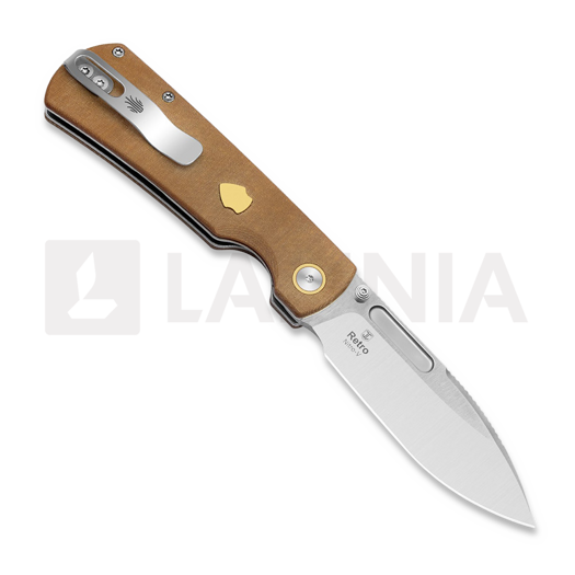 Kizer Cutlery Retro folding knife, Brown Micarta & Brass Inlay, Satin