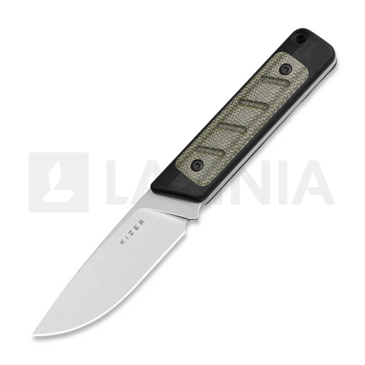 Kizer Cutlery Smolt 14C28N knife, Black G-10 & Green Micarta, Stonewash