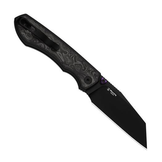 Kizer Cutlery Wharning S45VN sulankstomas peilis, Black Aluminum & B/W Norplex UltreX, PVD