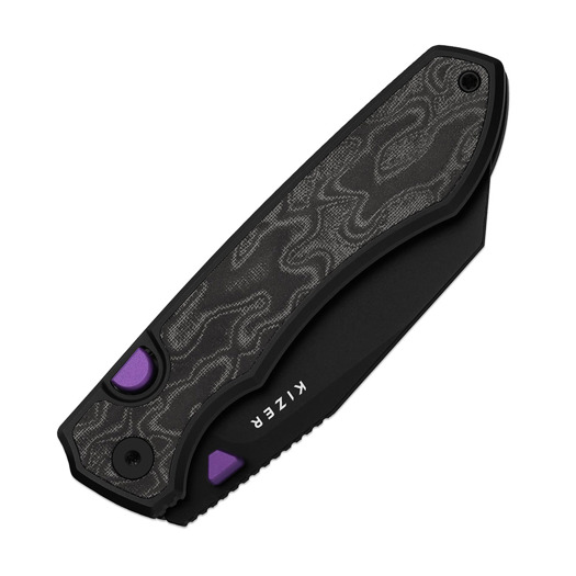 Kizer Cutlery Wharning S45VN 折り畳みナイフ, Black Aluminum & B/W Norplex UltreX, PVD