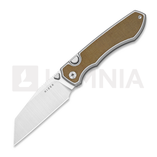 Kizer Cutlery Wharning S45VN összecsukható kés, Gray Aluminum & Brown Norplex UltreX, Satin