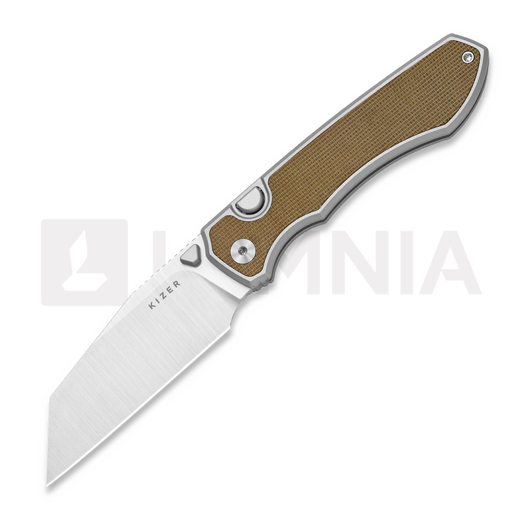 Kizer Cutlery Wharning S45VN összecsukható kés, Gray Aluminum & Brown Norplex UltreX, Satin