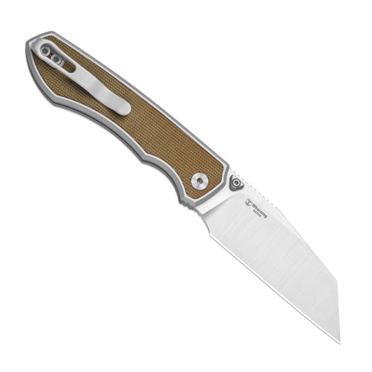 Kizer Cutlery Wharning S45VN sulankstomas peilis, Gray Aluminum & Brown Norplex UltreX, Satin