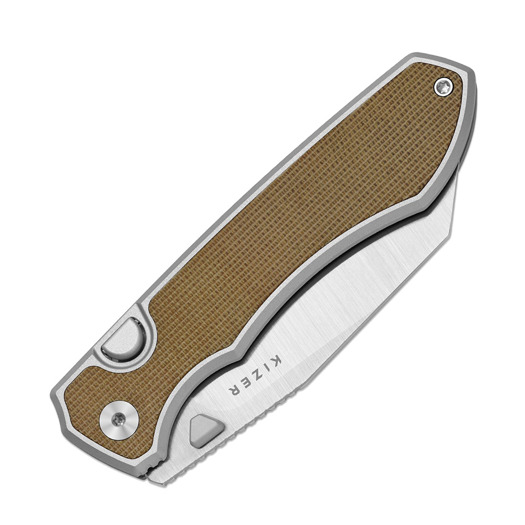 Kizer Cutlery Wharning S45VN 折り畳みナイフ, Gray Aluminum & Brown Norplex UltreX, Satin