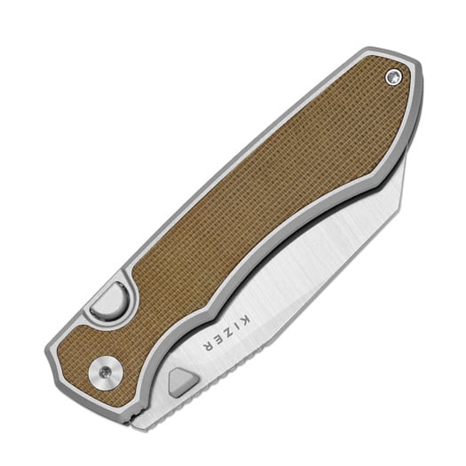 Coltello pieghevole Kizer Cutlery Wharning S45VN, Gray Aluminum & Brown Norplex UltreX, Satin