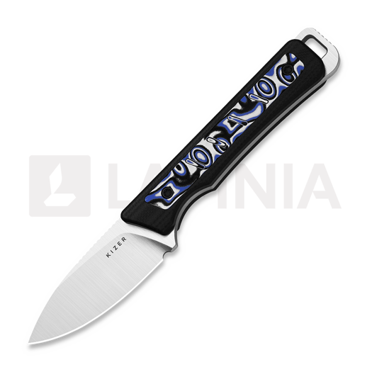 Nazis Kizer Cutlery Whiskey Jack AEB-L, Black/Blue/White Vortex Micarta, Satin