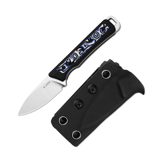 มีด Kizer Cutlery Whiskey Jack AEB-L, Black/Blue/White Vortex Micarta, Satin