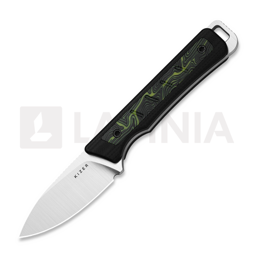 Kizer Cutlery Whiskey Jack AEB-L kniv, Black/Green Damascus G-10, Satin