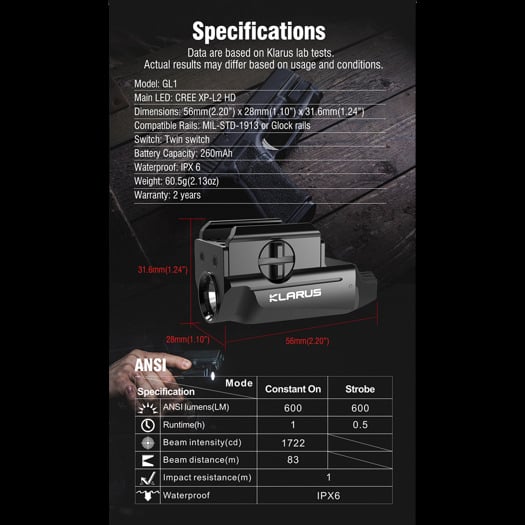 Klarus GL1 - compact weapon light for tactical use